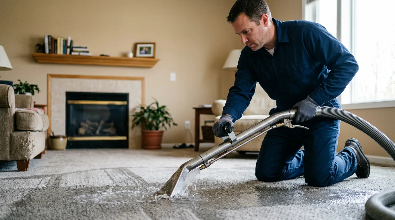Water damage restoration technician working near De Soto, IA